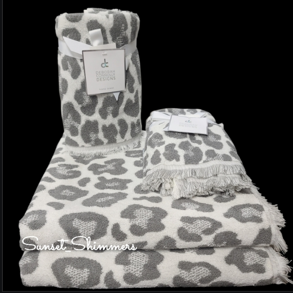 6pc Leopard Cheetah Animal Print Bath Hand Washcloth Towel Set Deborah Connolly